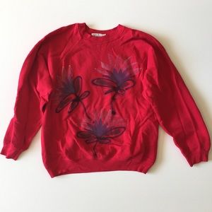 Vintage 80s/90s Red Pink Floral Sweatshirt Size L